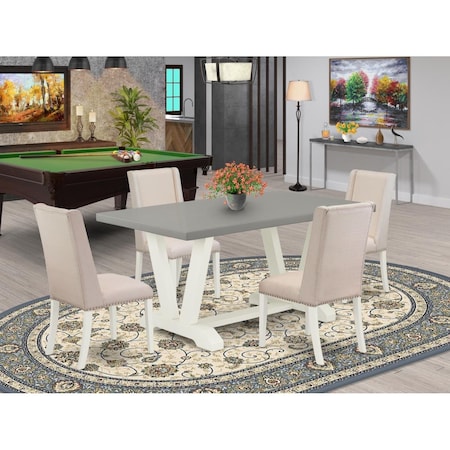 East West Furniture 5 Piece V-Style Dining Room Set - Linen White V096FL201-5